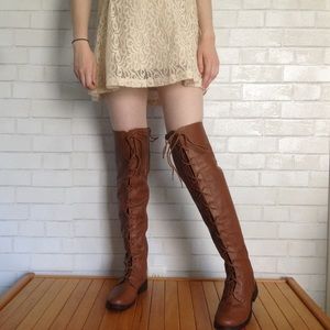 Leather Over The Knee Thigh High Lace Up Boots